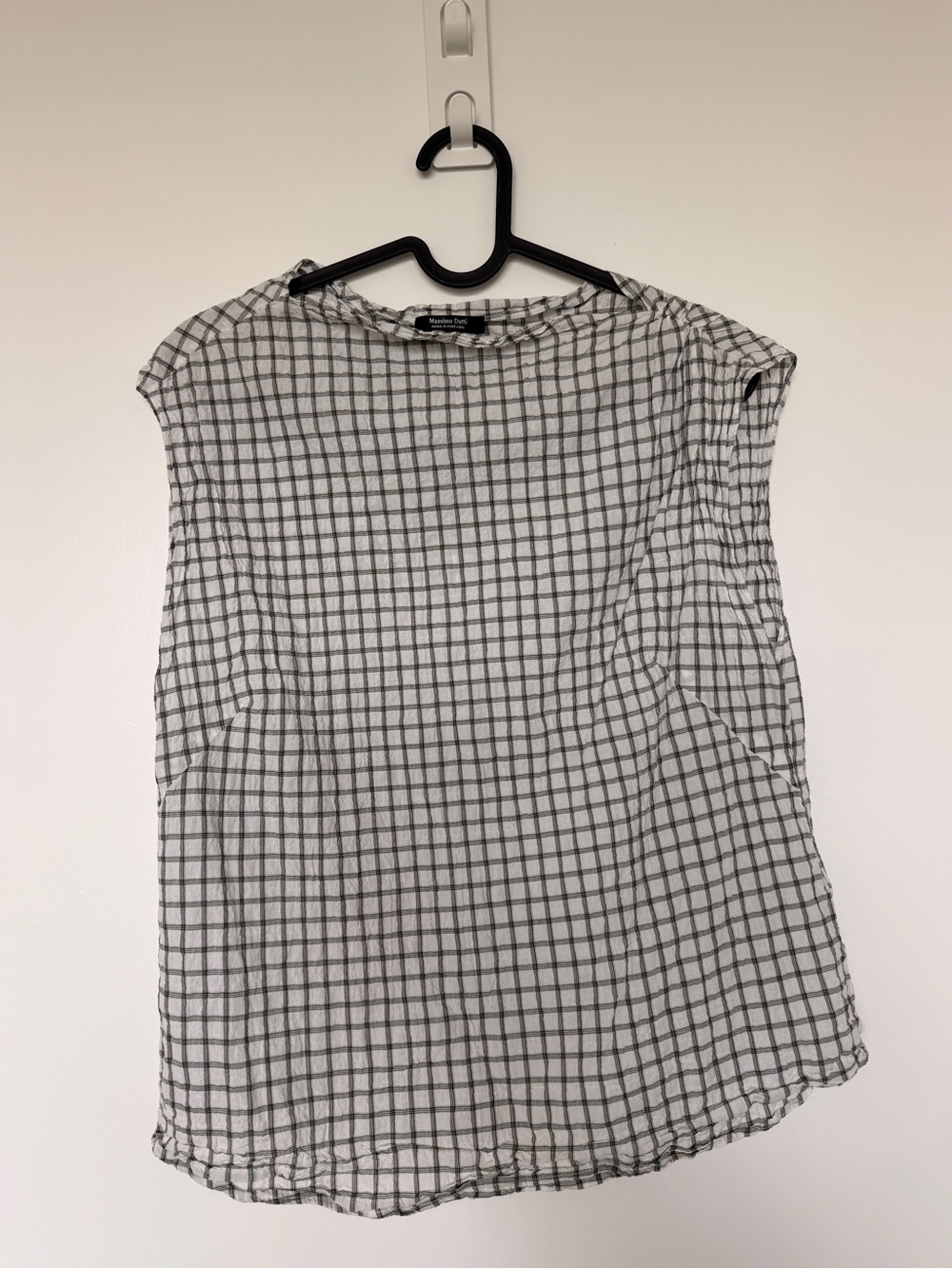 Massimo Dutti - Black & White Windowpane Cap-Sleeve Top